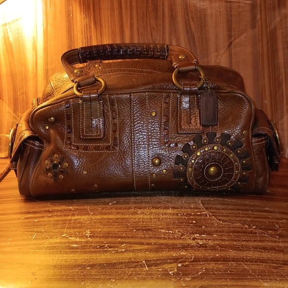 Coach | Bags | Vintage Coach Mia Leather Brown Lace Studs Floral